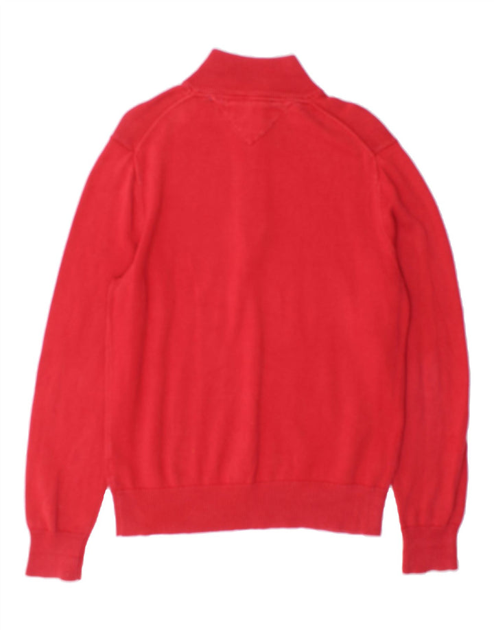 TOMMY HILFIGER Mens Zip Neck Jumper Sweater Medium Red Cotton Vintage Tommy Hilfiger and Second-Hand Tommy Hilfiger from Messina Hembry 
