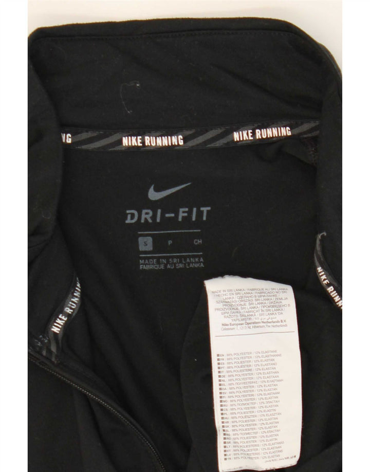 Top de trening pentru bărbați Dri Fit, cu fermoar și gât, din poliester negru