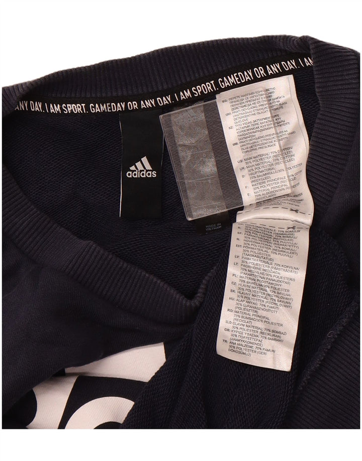 ADIDAS Mens Graphic Sweatshirt Jumper Small Navy Blue Cotton