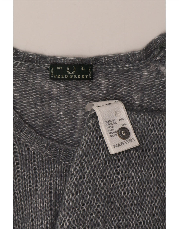 Pulover cardigan pentru femei Fred Perry UK 14 mare, gri, viscoză cu pături