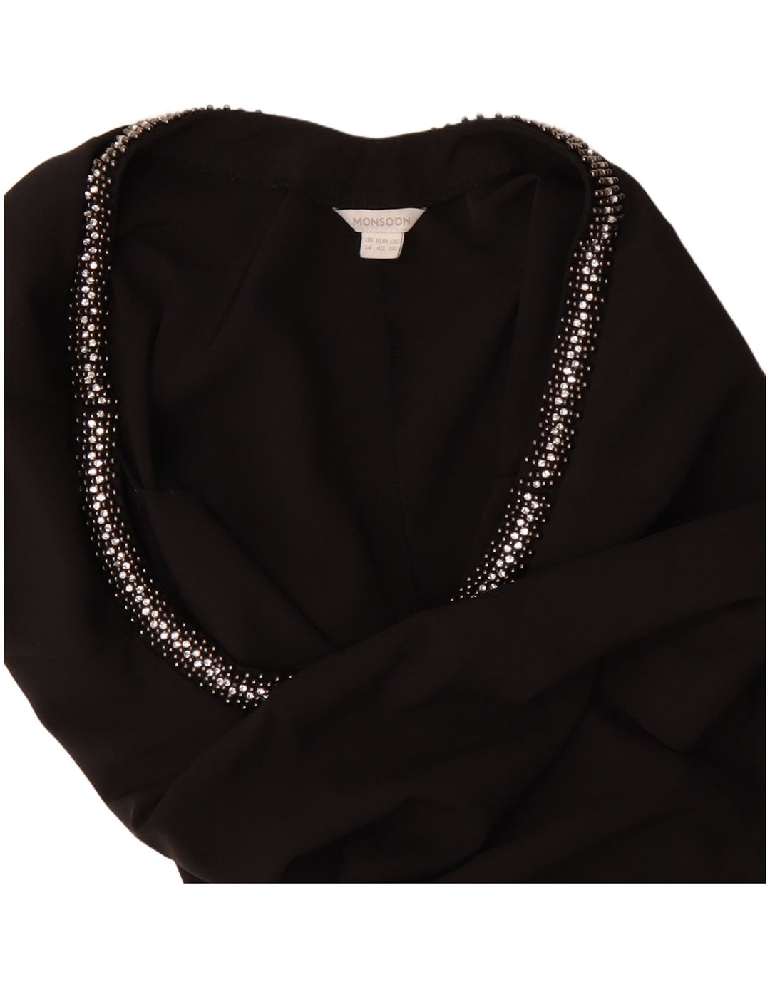 MONSOON Womens Blouse Top UK 14 Large Black Polyester