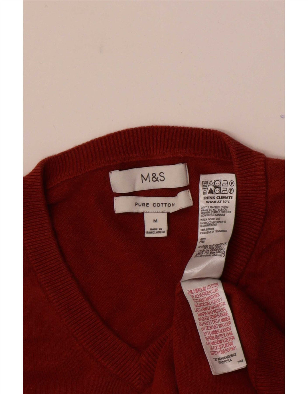 Pulover cu decolteu în V pentru bărbați Marks & Spencer, bumbac roșu mediu