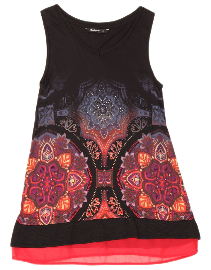 Top cu tunică fără mâneci pentru femei Desigual, cu model abstract, UK 6 XS Negru