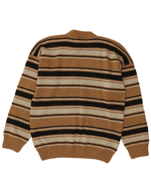 Pulover vintage pentru bărbați cu gât roșu IT 54 XL maro cu dungi