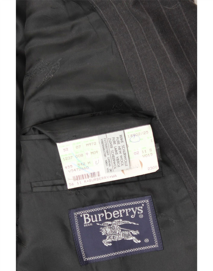 BURBERRYS Mens Double Breasted Blazer Jacket IT 52 Large Grey Pinstripe Vintage Burberrys and Second-Hand Burberrys from Messina Hembry 