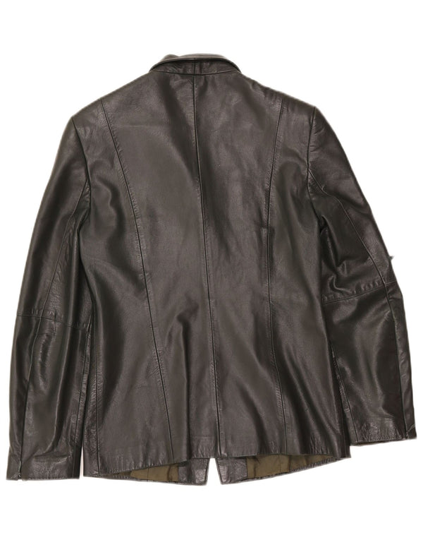 Oui Womens 3 Button Leather Blazer Jacket UK 10 Small Khaki Leather