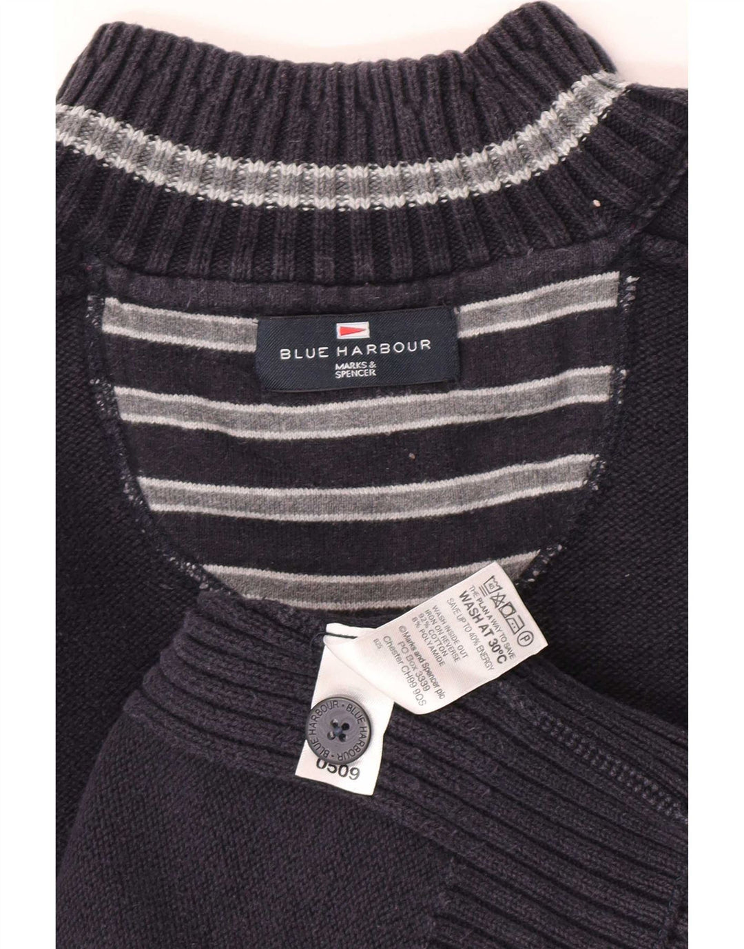 Pulover pentru bărbați Marks & Spencer, Blue Harbour, cu gât cu nasturi, bumbac XL, bleumarin