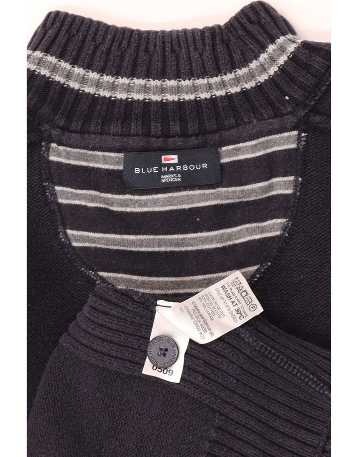 Pulover pentru bărbați Marks & Spencer, Blue Harbour, cu gât cu nasturi, bumbac XL, bleumarin
