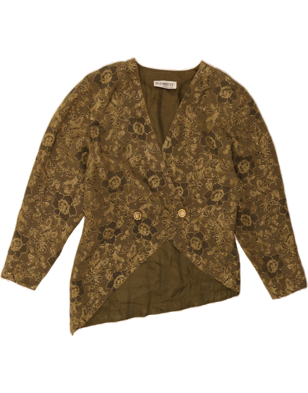 VINTAGE Womens Double Breasted Blazer Jacket UK 14 Large Khaki Floral Vintage Vintage and Second-Hand Vintage from Messina Hembry 