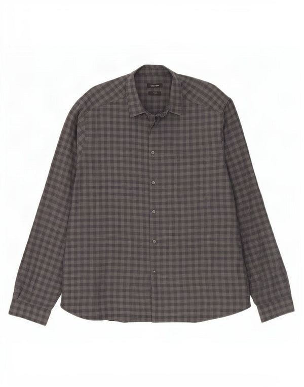 Cămașă Slim Fit Calvin Klein pentru bărbați, bumbac vichy gri 2XL