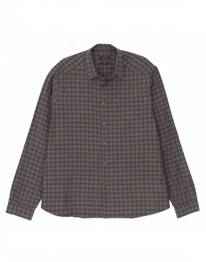 Cămașă Slim Fit Calvin Klein pentru bărbați, bumbac vichy gri 2XL