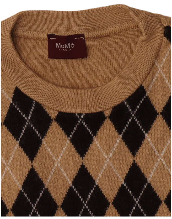 Pulover pentru bărbați Momo cu decolteu rotund Mic Bej Argyle/Diamond