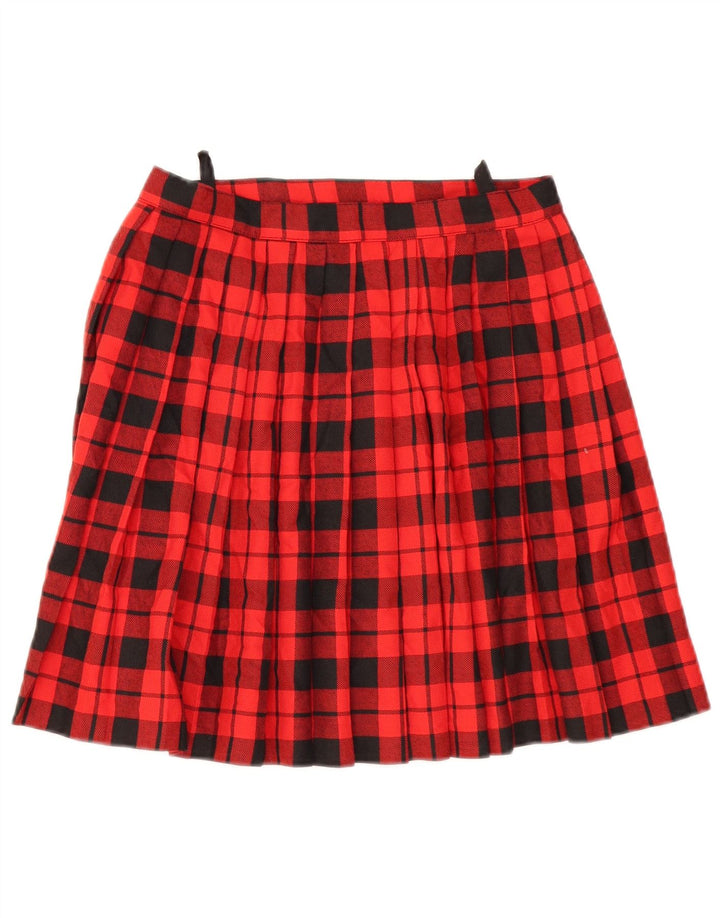Fustă A-Line plisată pentru femei vintage EU 38 Medium W28 Poliester carouri roșu