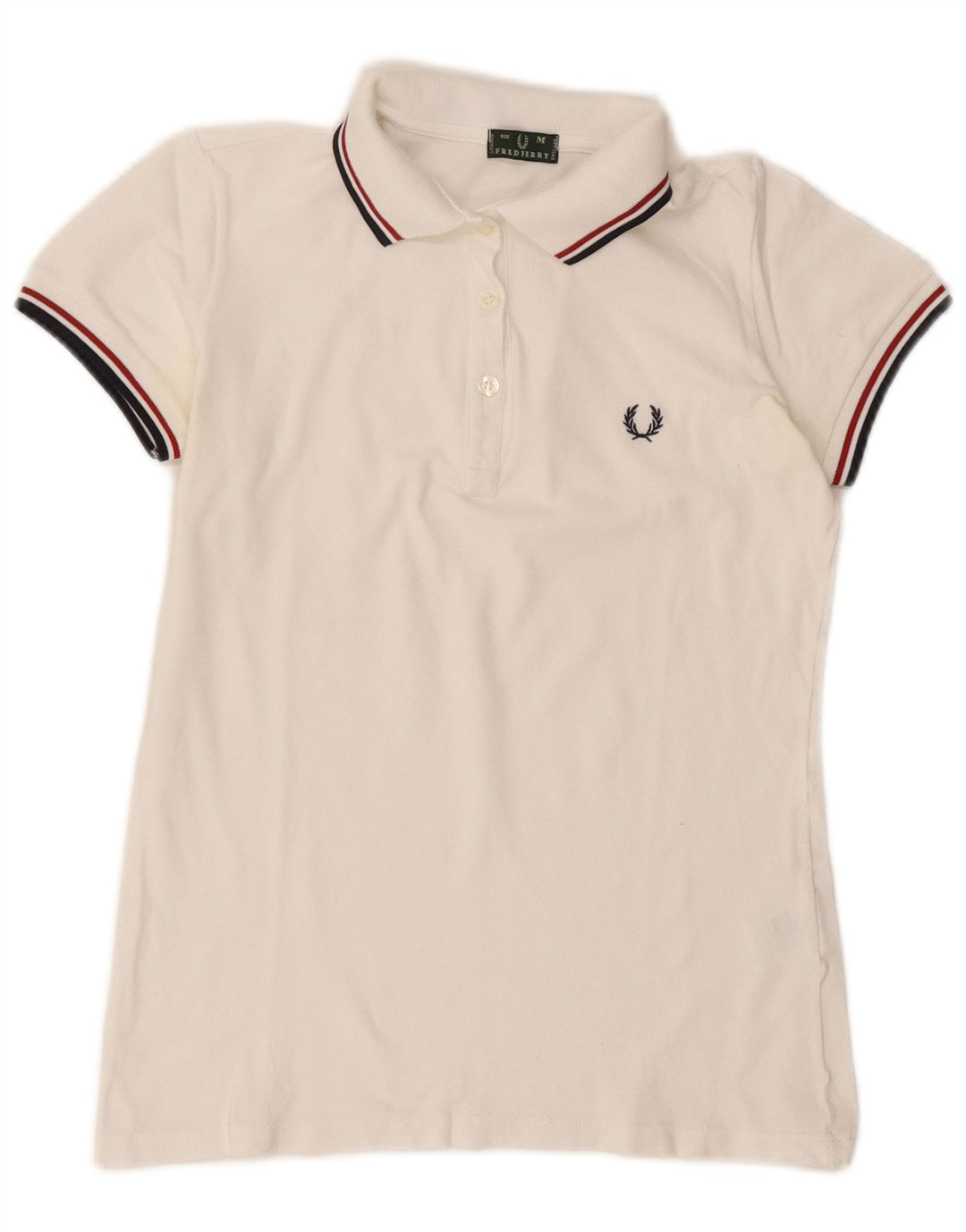 Tricou polo Fred Perry pentru femei UK 14, bumbac alb mediu