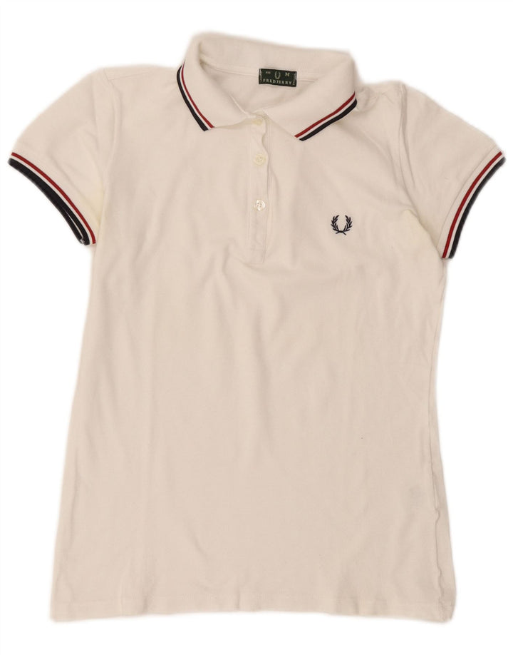 Tricou polo Fred Perry pentru femei UK 14, bumbac alb mediu