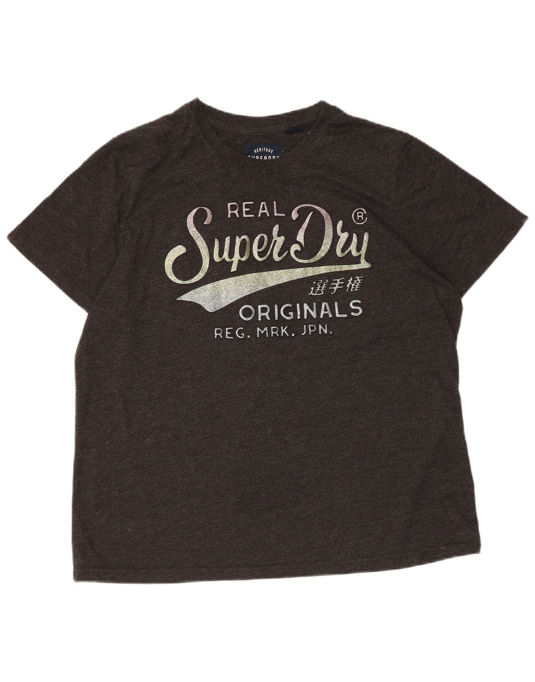 Tricou grafic SUPERDRY pentru femei Top UK 16 mare, gri bumbac cu pete