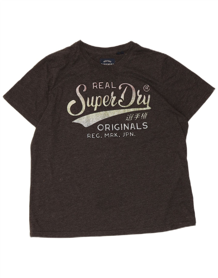 Tricou grafic SUPERDRY pentru femei Top UK 16 mare, gri bumbac cu pete