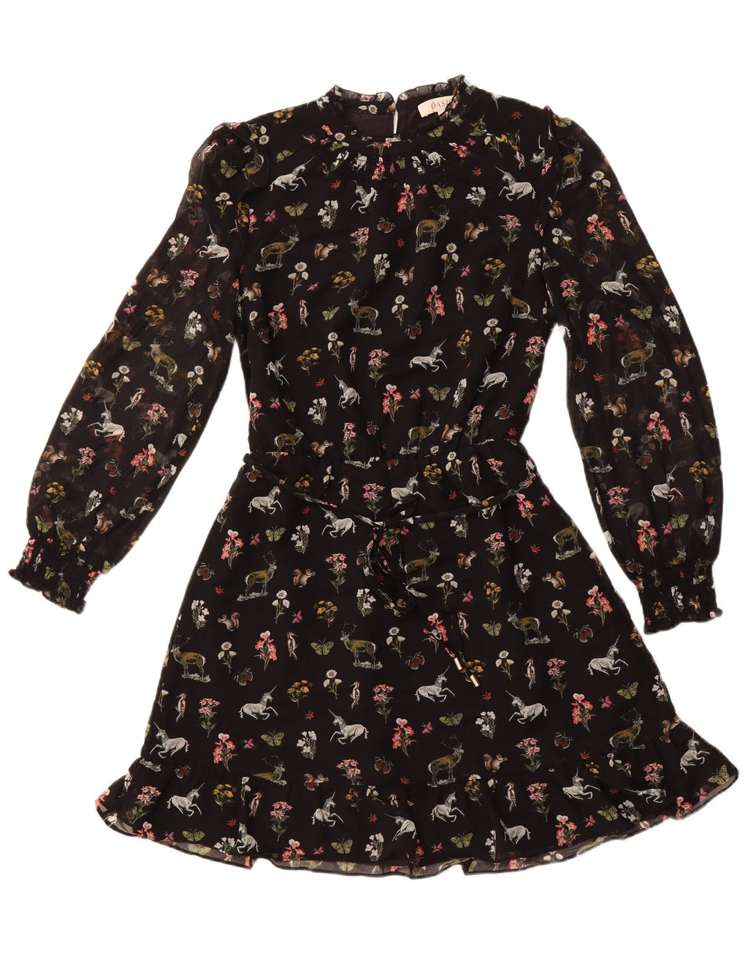 Rochie A-Line OASIS pentru femei cu mâneci lungi UK 12 Poliester Floral Negru Mediu