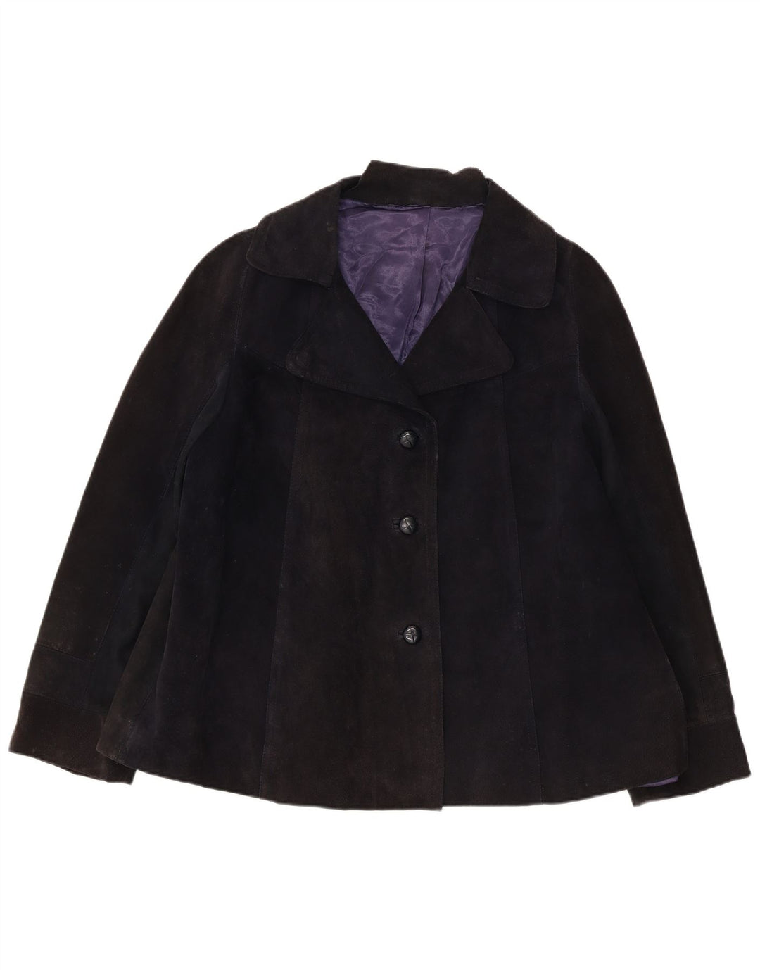 Blazer Vintage pentru femei cu 3 nasturi din piele intoarsa, UK 16, mare, bleumarin
