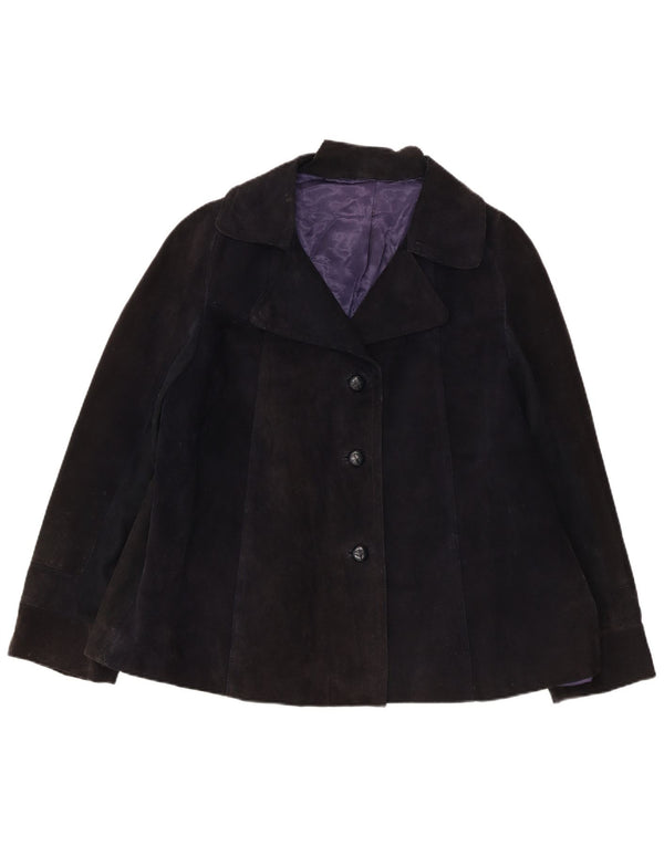 Blazer Vintage pentru femei cu 3 nasturi din piele intoarsa, UK 16, mare, bleumarin
