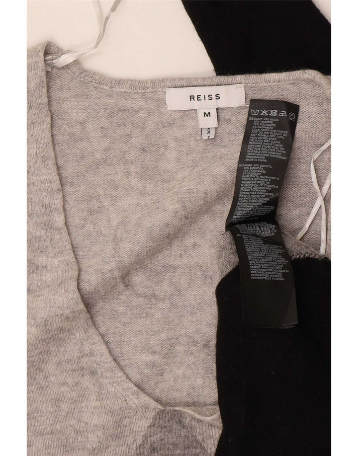 Pulover cu decolteu în V Reiss pentru femei UK 14, lână color bloc, gri mediu