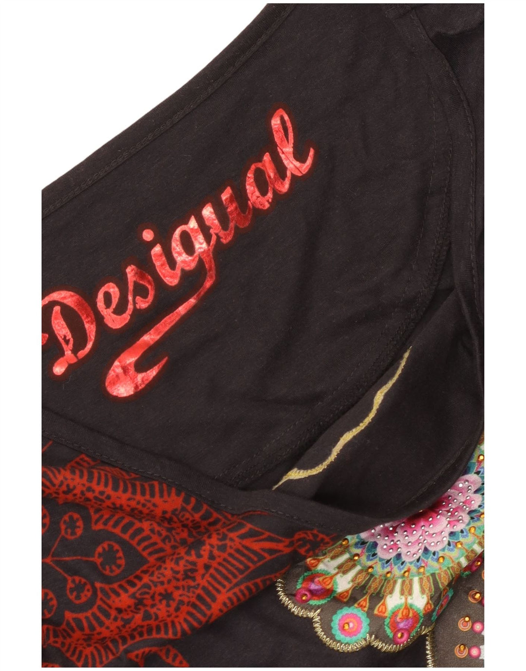 Top grafic pentru femei Desigual cu mânecă lungă UK 12 Medium Black Floral