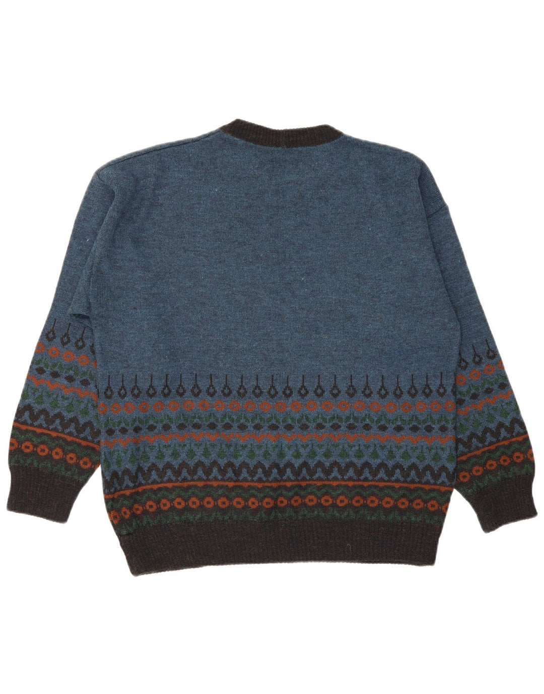 Pulover vintage pentru bărbați cu gâtul turnat, albastru mediu Fair Isle