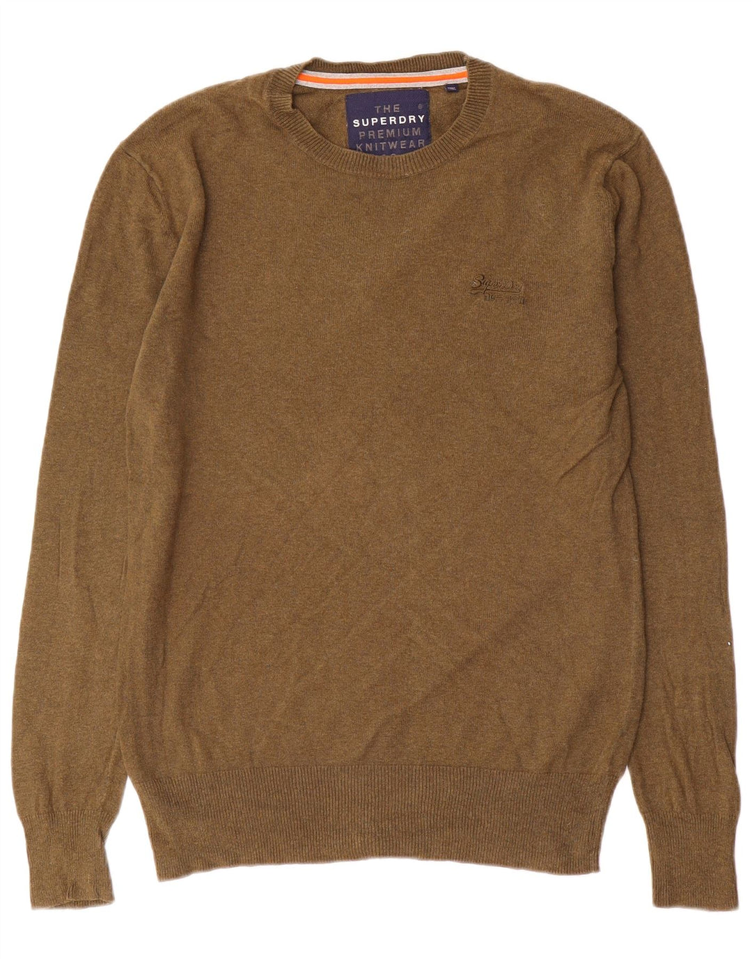 Pulover Superdry pentru bărbați, cu gât crew, bumbac mic kaki