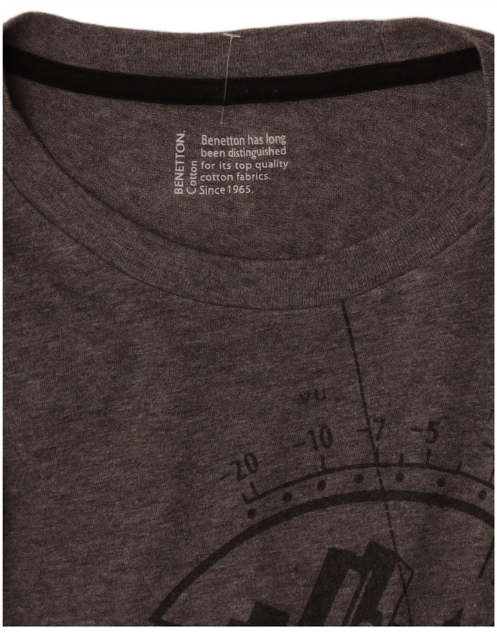 Top grafic Benetton pentru bărbați cu mânecă lungă din bumbac gri mediu