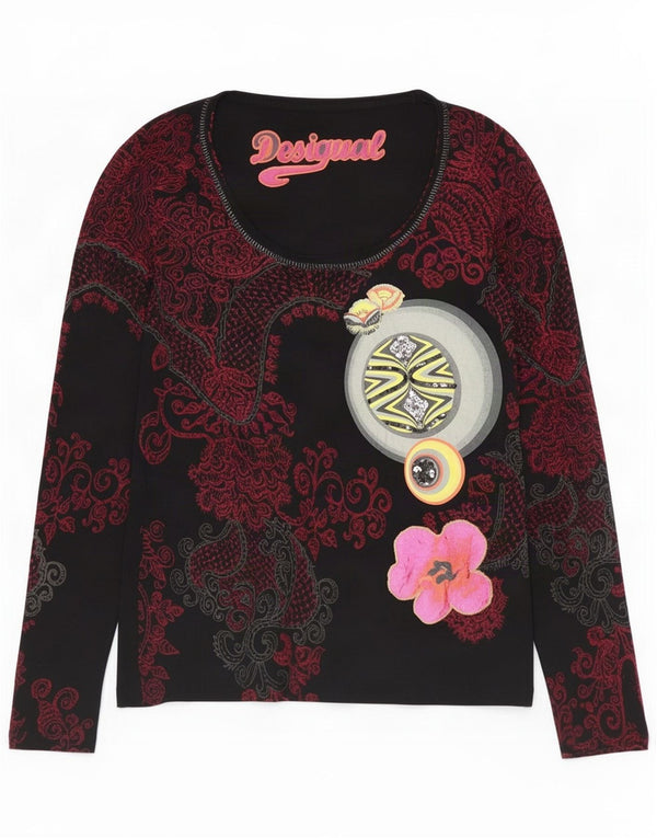 Top grafic pentru femei Desigual cu mânecă lungă UK 12 Medium Black Paisley Viscose