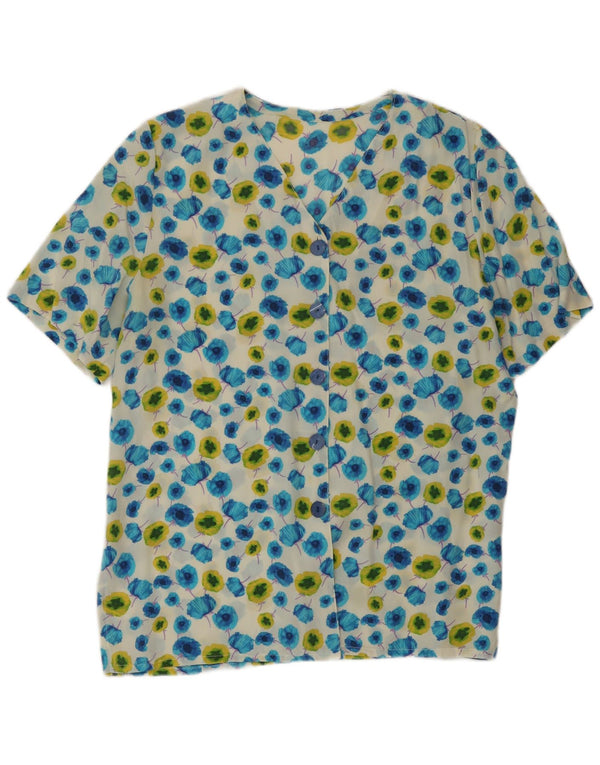 Bluză vintage cămașă cu mânecă scurtă pentru femei UK 16 mare, multicoloră, florală