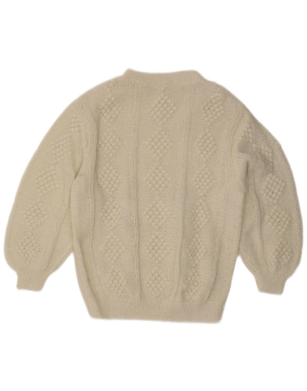 Pulover vintage pentru femei cu decolteu rotund UK 20 2XL alb acrilic