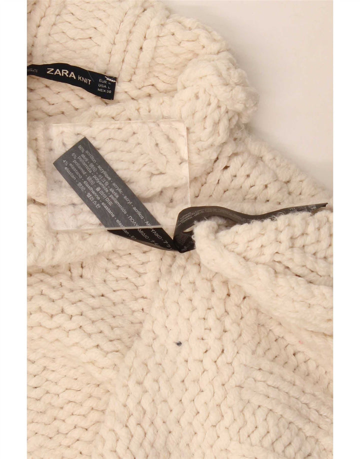 Pulover oversize pentru femei cu gât țestoasă Zara UK 16, mare, alb, acrilic