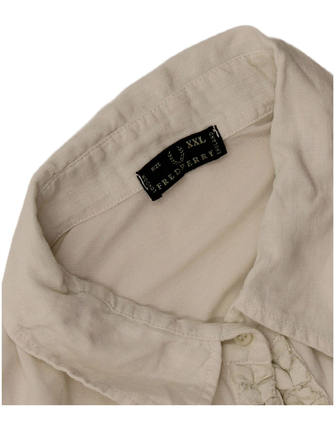 FRED PERRY Womens Ruffle Front Short Sleeve Pullover Shirt UK 20 2XL White