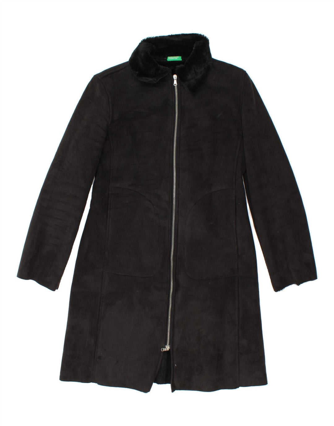 BENETTON Womens Overcoat UK 14 Medium Black Polyester Vintage Benetton and Second-Hand Benetton from Messina Hembry 