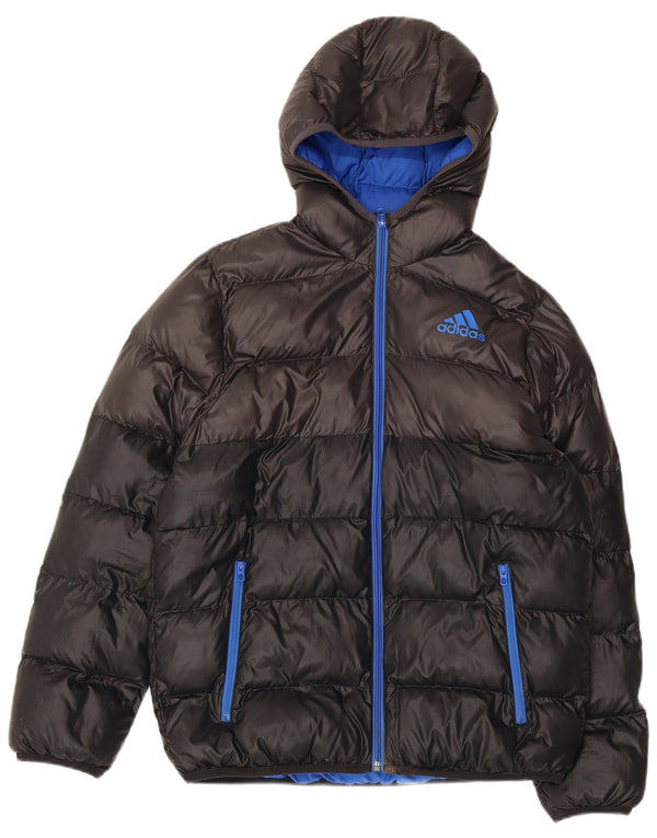 Jachetă căptușită cu glugă Adidas pentru băieți 13-14 ani, negru, poliester color bloc