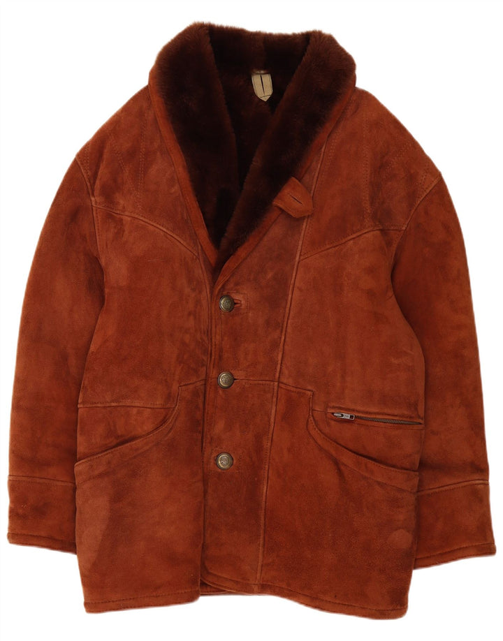Jachetă vintage pentru bărbați din shearling UK 40 mare, maro, din shearling