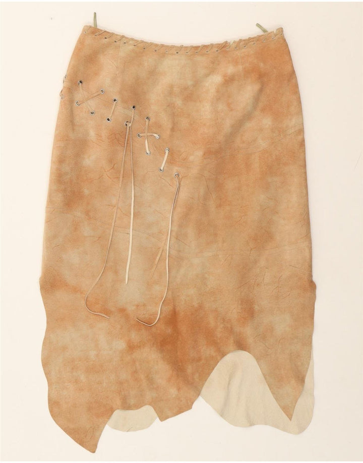 Fustă asimetrică pentru femei HELLINE UK 14 mare W30 din piele cu vopsea cravată bej