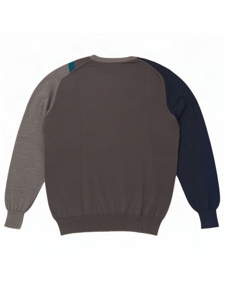 Pulover vintage pentru bărbați cu gât roșu IT 52 mare, gri, bloc de culoare
