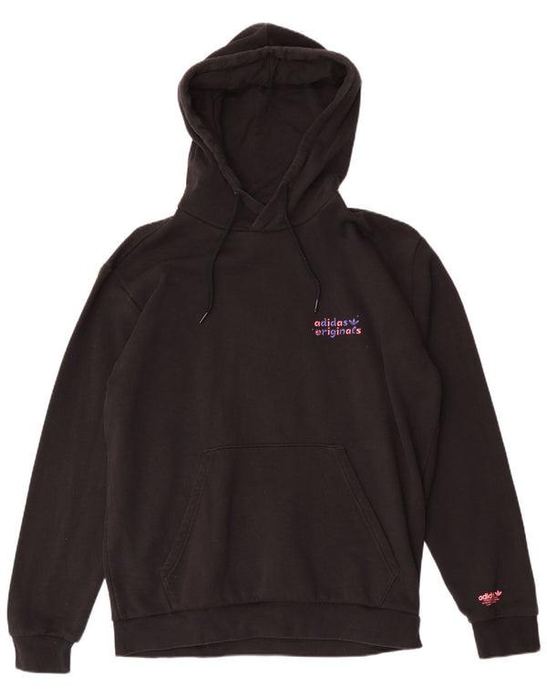 Pulover cu glugă cu grafic Adidas pentru femei UK 16, mare, negru, bumbac