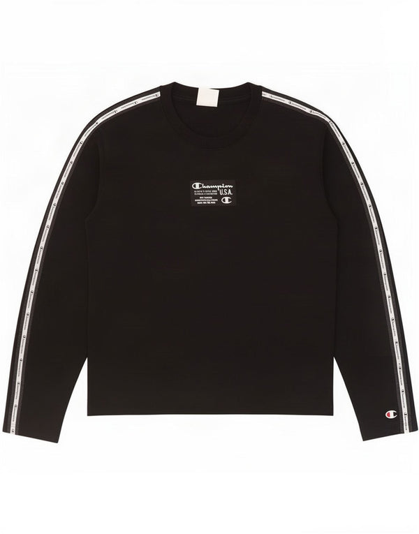 Top cu grafic pentru băieți Champion cu mânecă lungă 13-14 ani XL bumbac negru