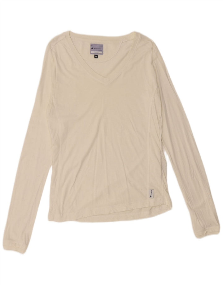 CHAMPION Womens Easy Fit Top Long Sleeve UK 12 Medium White Cotton