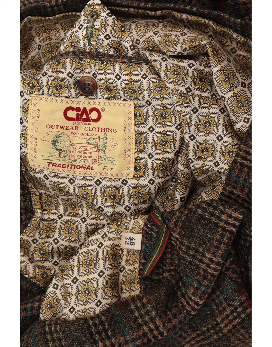 Jachetă pentru bărbați Cido Traditional Fit, cu 2 nasturi, IT 48 Medium Khaki Check