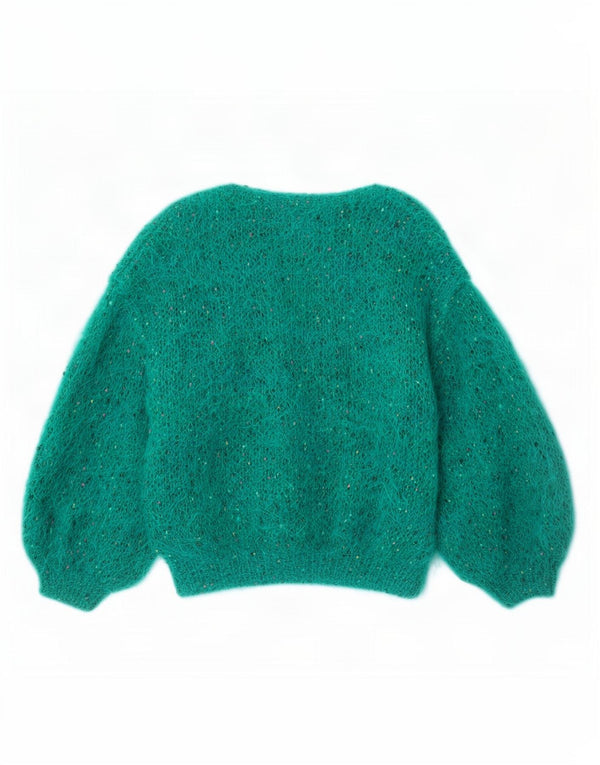 Pulover vintage de damă supradimensionat cu gât de barcă, Marea Britanie 18 XL, verde pătat