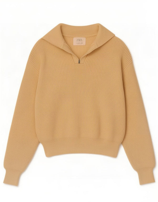 Zara Boys Crop Polo Neck Jumper Sweater 13-14 Years Yellow Polyester
