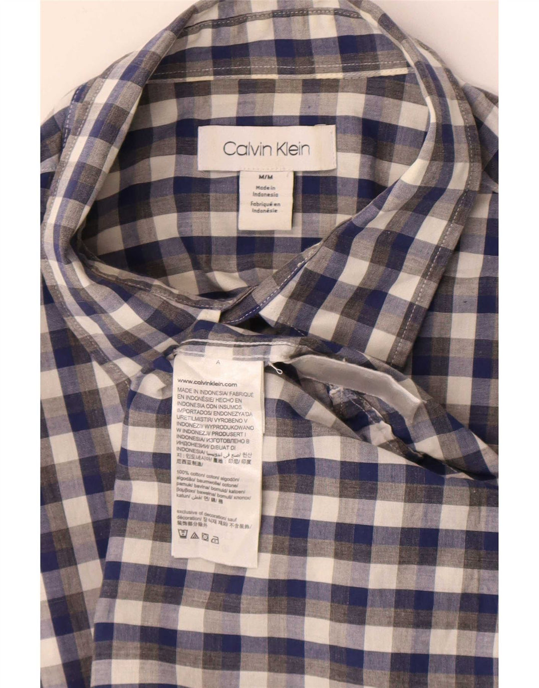 Cămașă cu mânecă scurtă pentru bărbați Calvin Klein, din bumbac vichy albastru mediu