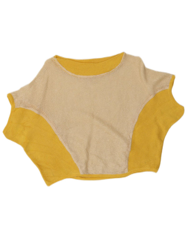Bluză Vintage pentru femei Crop Knit Top UK 12 Medium Yellow Colorblock