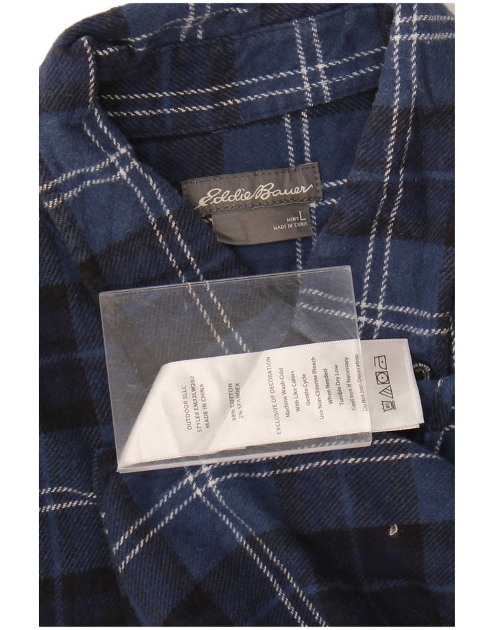 Cămașă de flanel pentru bărbați Eddie Bauer, mare din bumbac cu carouri bleumarin