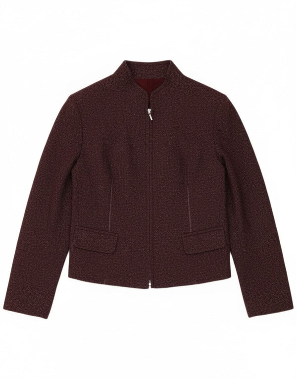 Jachetă vintage pentru femei crop cu fermoar complet, Marea Britanie, 8 mic, burgundă, pete