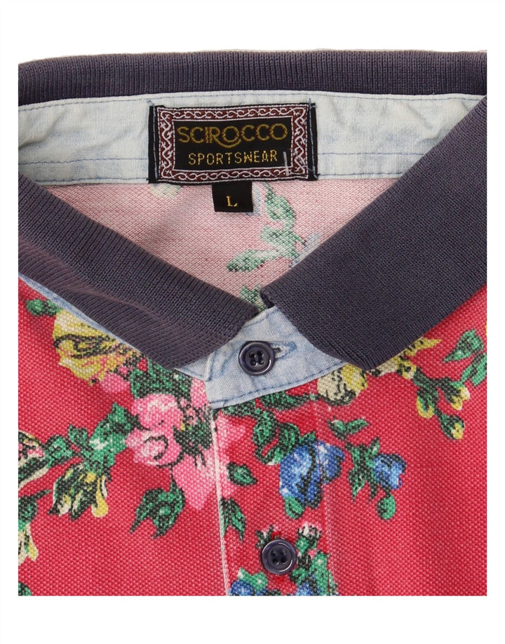 SCIROCCO Mens Polo Shirt Large Red Floral Cotton Vintage Scirocco and Second-Hand Scirocco from Messina Hembry 